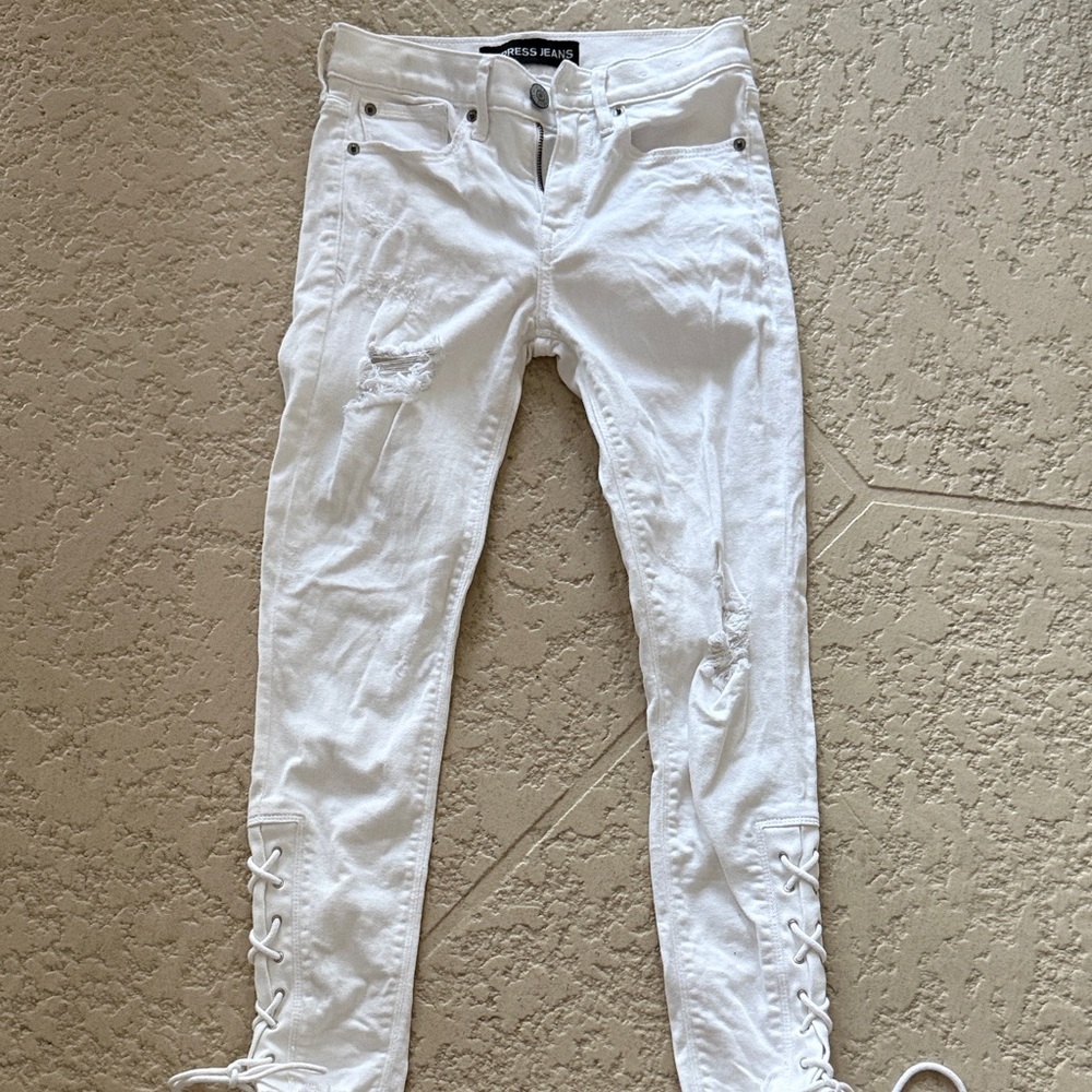 Express White Lace-Up Skinny Jeans